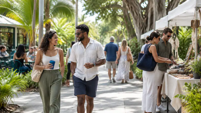 Coconut Grove residents enjoying a sunny day, highlighting the importance of local businesses being visible on Google.