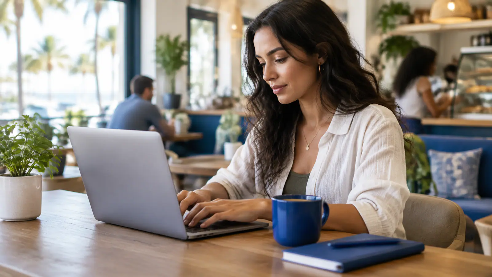 Hands typing on a laptop keyboard, representing the digital work behind local SEO cost for Miami businesses.
