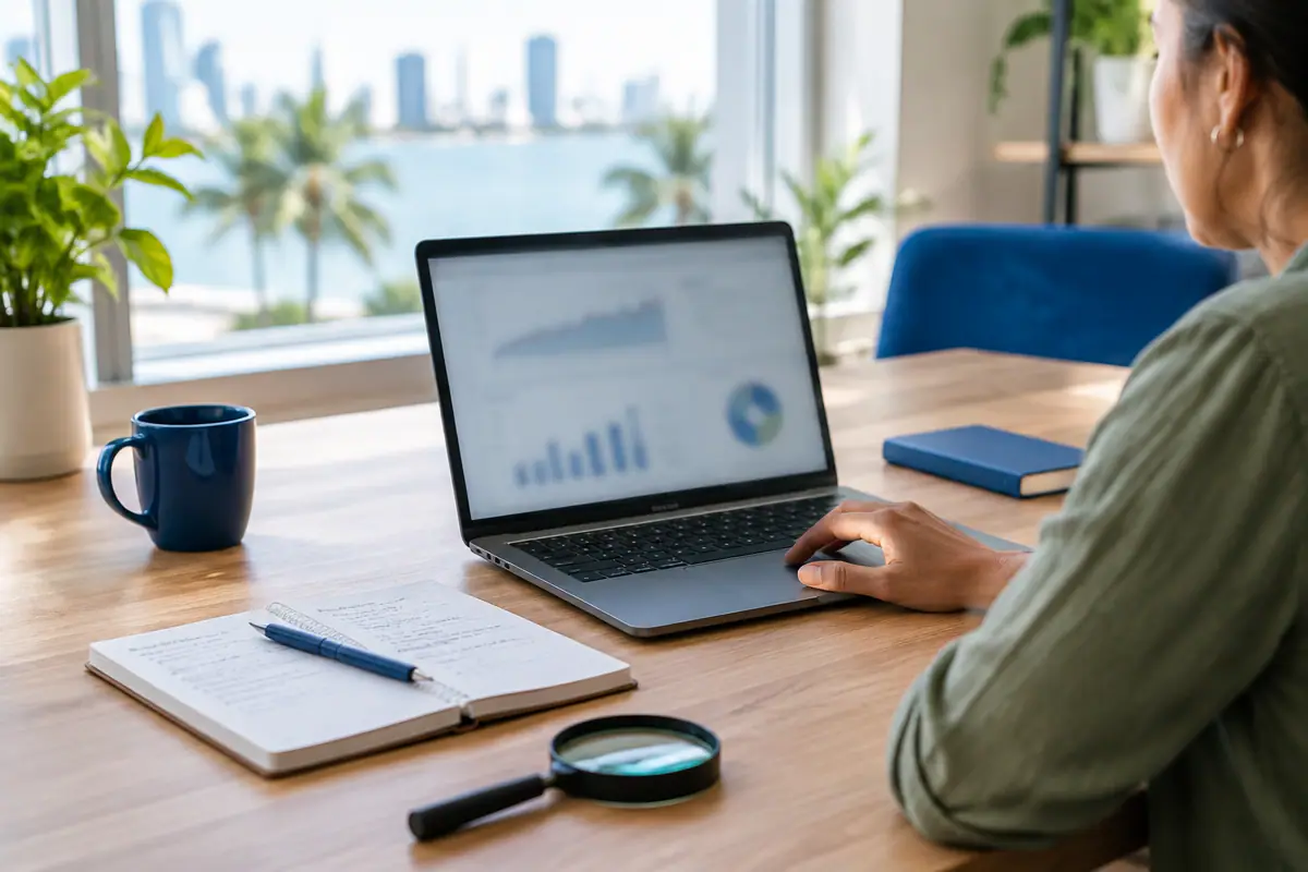 SEO tools on a workbench, illustrating the various services that influence local SEO cost.